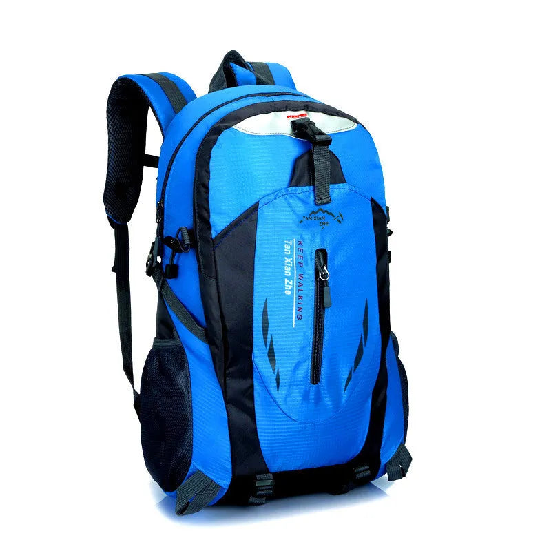 Large outdoor travel backpack in Oxford cloth with dual straps and multiple pockets