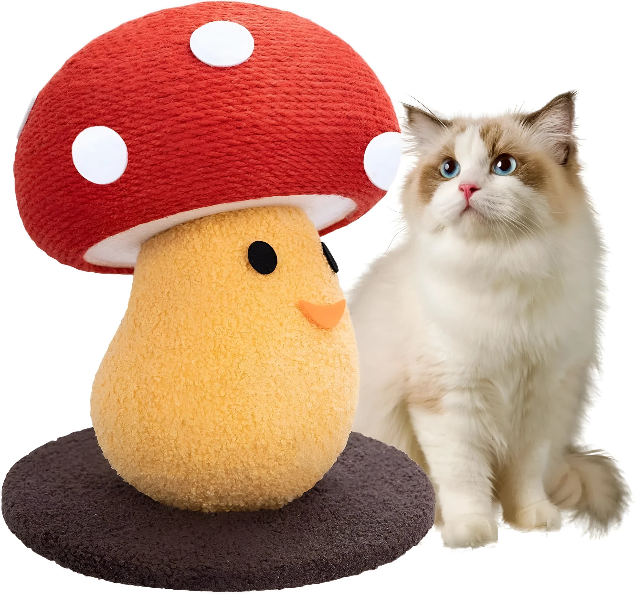 Foldable mushroom-shaped cat scratcher with accordion design cardboard construction