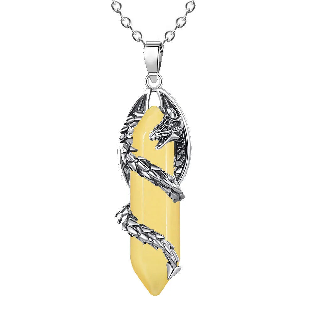 Fashion crystal flying dragon pendant necklace in amethyst colour with polished finish on a chain