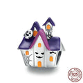 Purple Halloween haunted house metal loose bead, 1.2cm x 1cm, with heart element for jewellery making