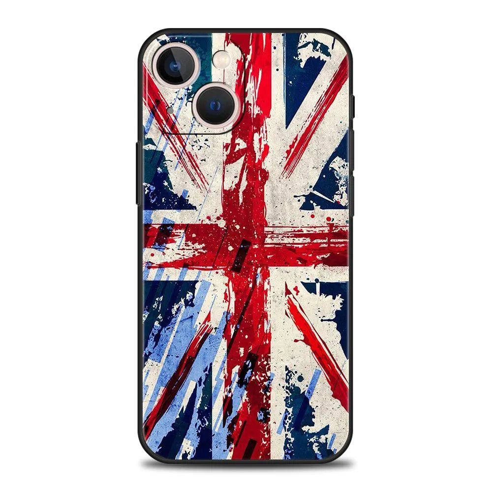 Painted phone case with cartoon and plant flags design, TPU back cover for iPhone models 11 to 16 Pro Max.