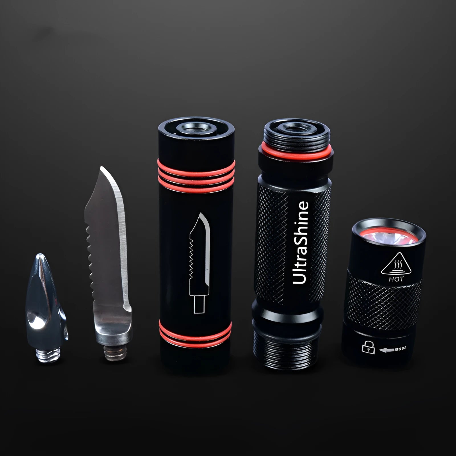 Q5 outdoor strong flashlight with safety hammer black aluminium alloy 6800mAh