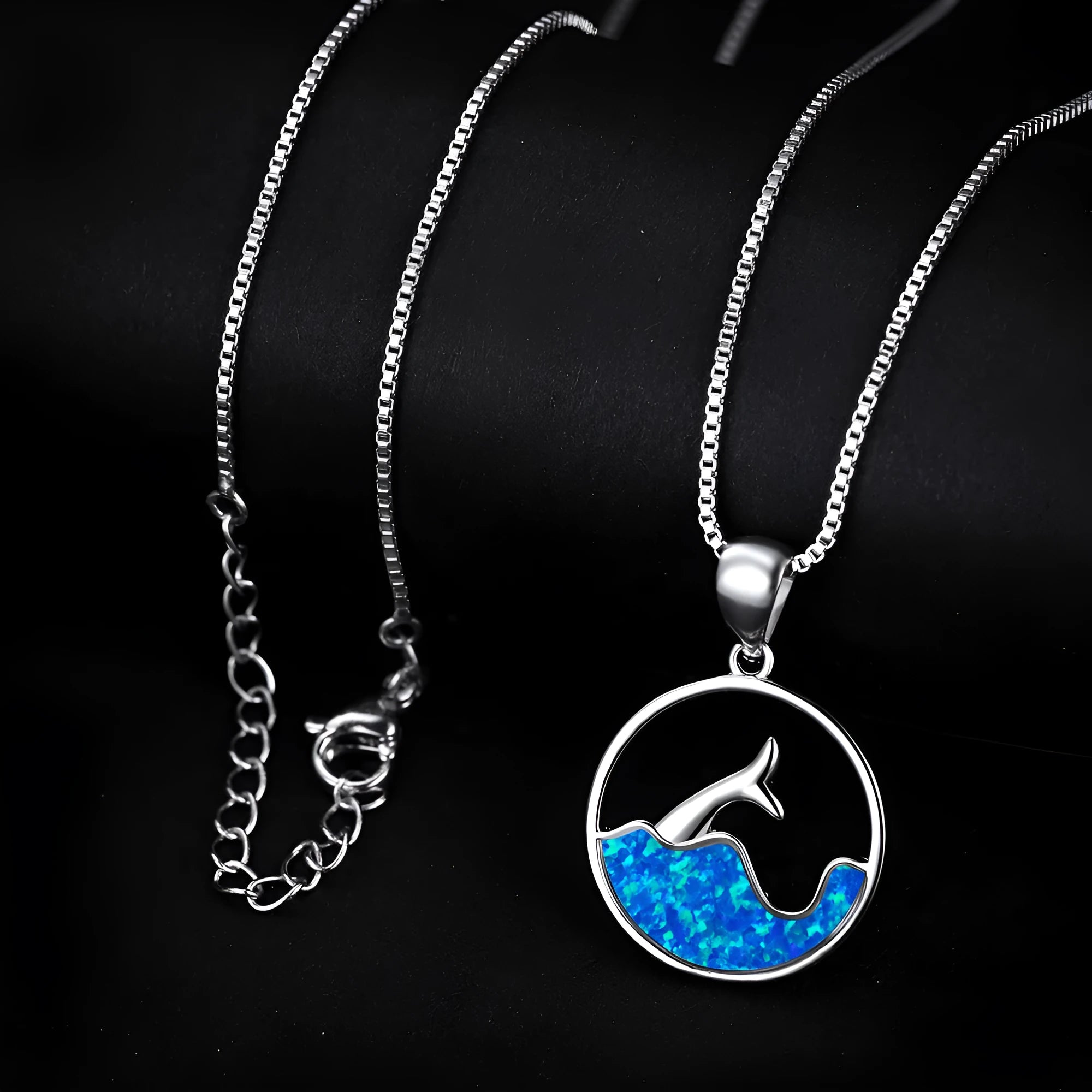 Geometric sea fishtail copper necklace with electroplated blue opal stone and round design element