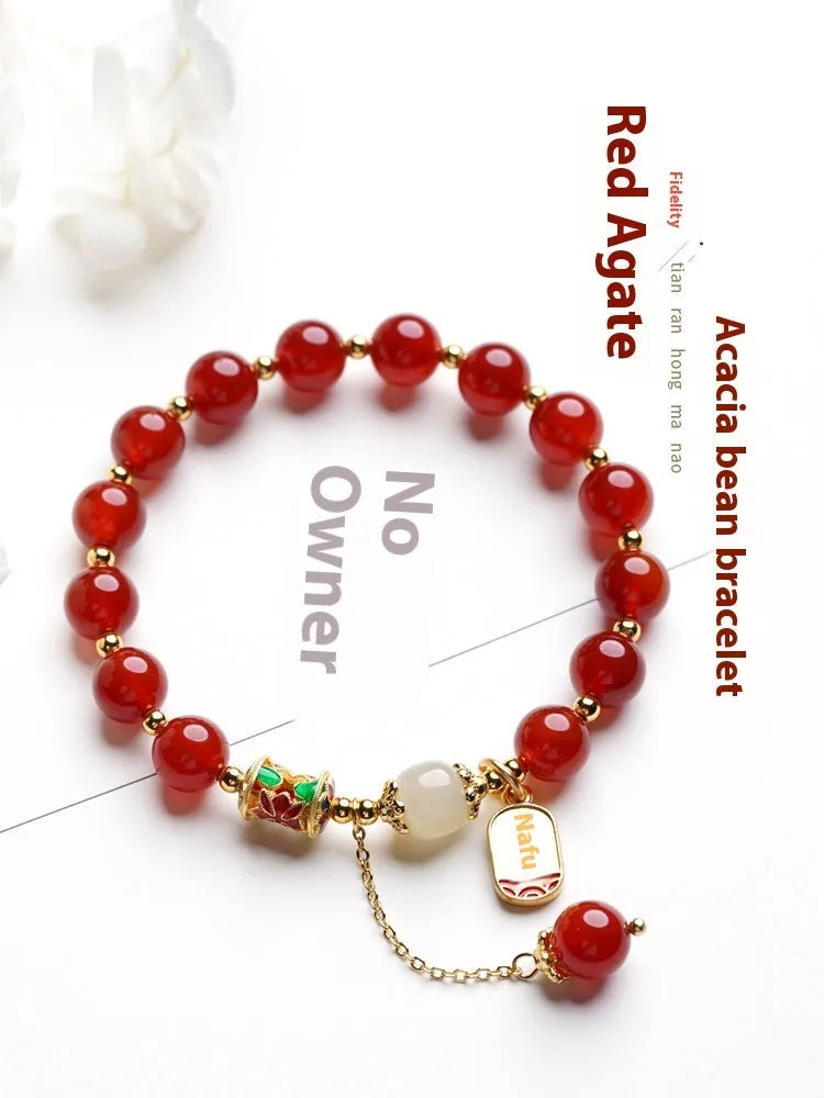 Red agate and Hetian jade beads bracelet with gold plating in three style variations