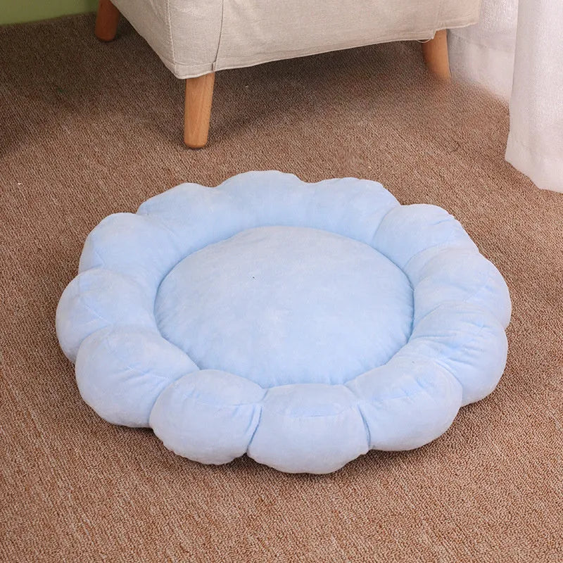 50x50 cm half-surrounded pet bed in blue with plush fabric for dogs and cats
