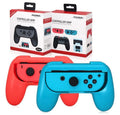 Nintendo Switch Joy-Con accessory grips in black and red blue colours