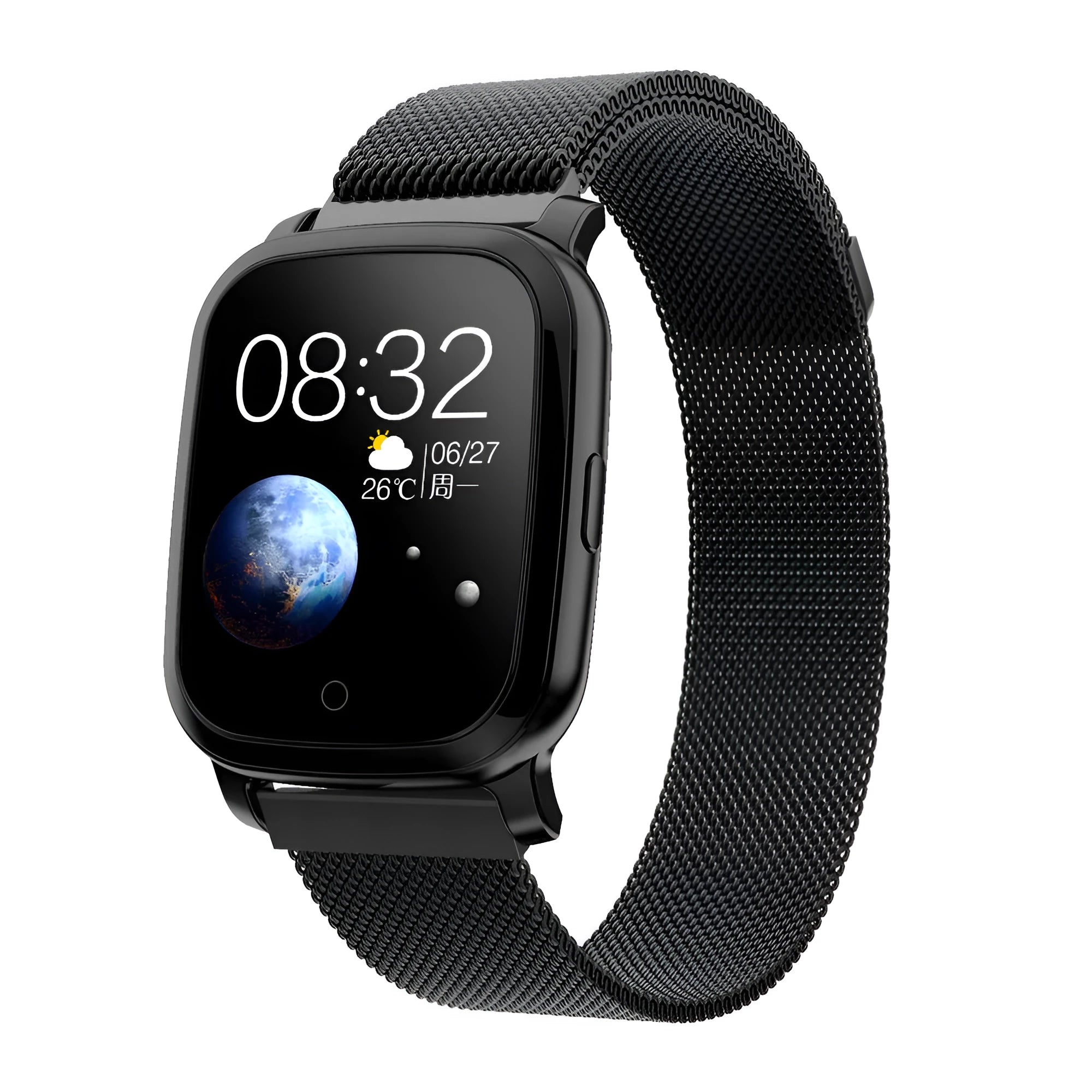 Smart pedometer watch with temperature measurement in black or silver with 1.3 inch screen