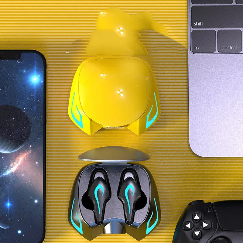 Colourful Ears black wireless gaming earbuds with in-ear design and Bluetooth 5.0.