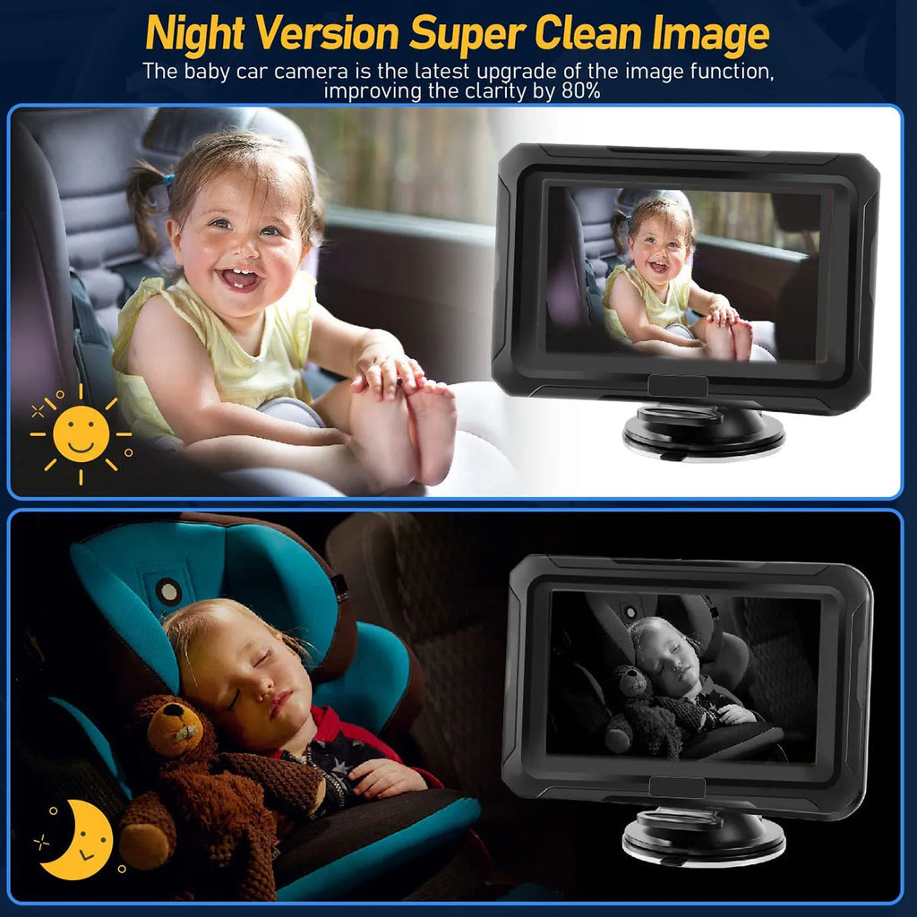 HD 1080p car baby monitor with 4.3 inch IPS screen, IP68 camera and 5 metre cable