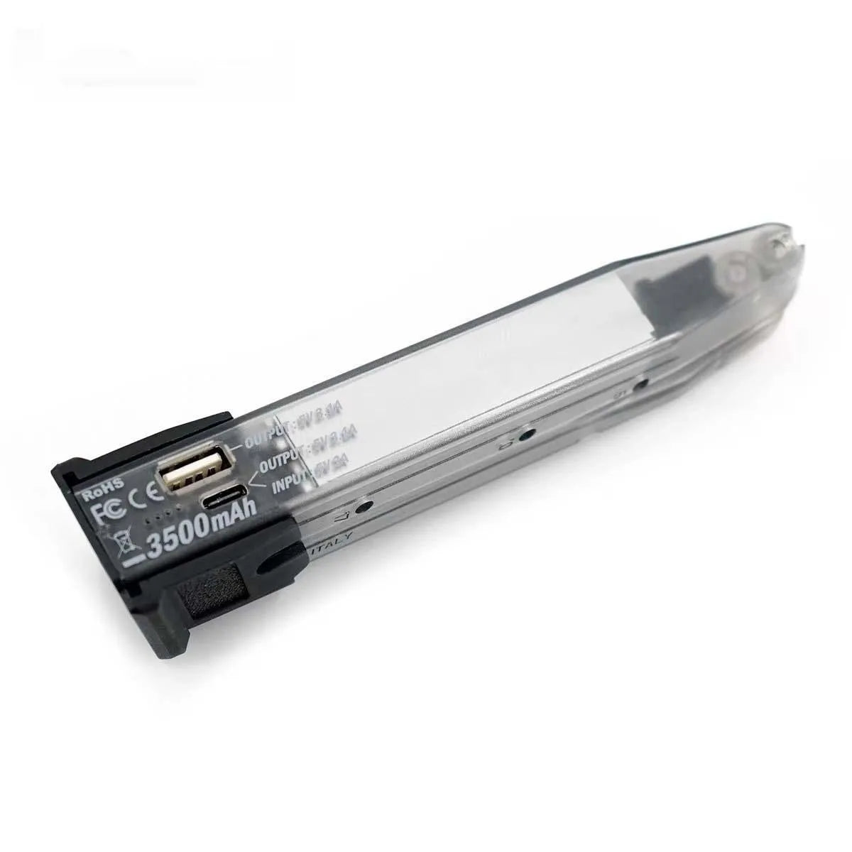 Tactical power bank 3500mAh 18.5W PD3.0 with wind clip and decorative bullets, 160x50x5mm plastic shell