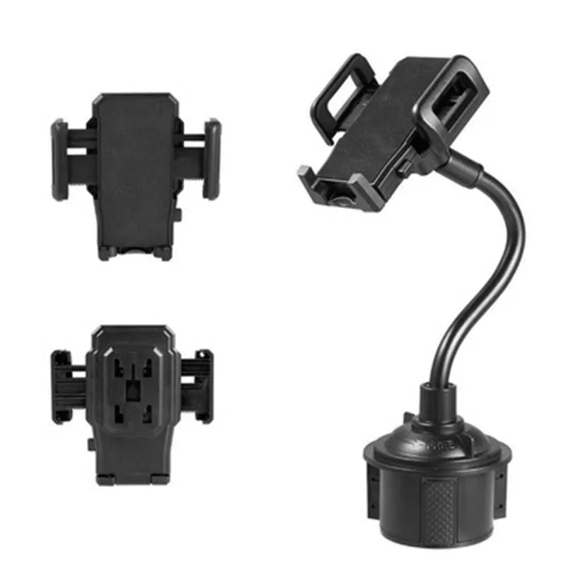 Black universal car phone holder with adjustable wings shown mounted on a car vent.