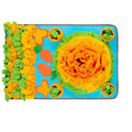 Sunflower design snuffle mat for dogs with hiding pockets and paw-shaped detail on a non-slip base