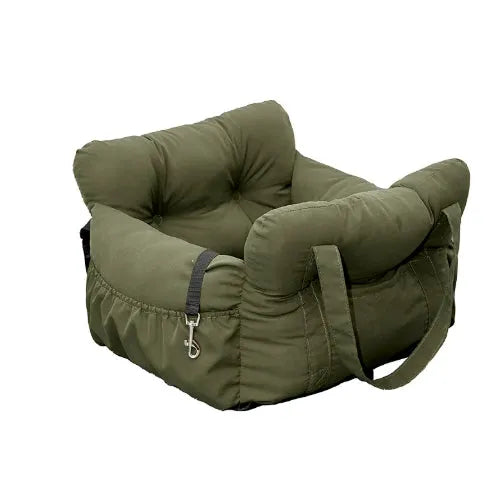 Waterproof non-slip car kennel for dogs in olive green double seat size 65x65x35 cm