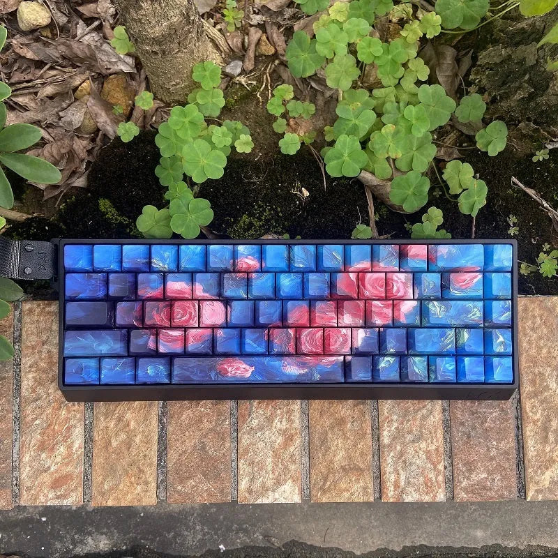 130-piece PBT keycap set with rose side-carved transparent legends for mechanical keyboards