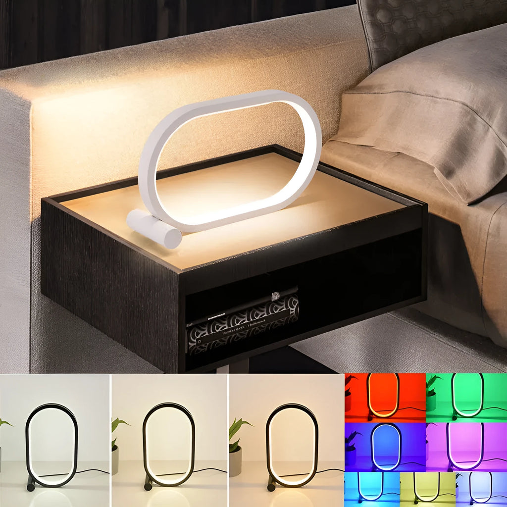 USB plug-in oval acrylic night light with touch control, metal base, and dimmable LED in black