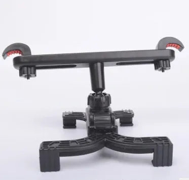 Black universal car headrest tablet holder with adjustable mount for rear seat passengers.