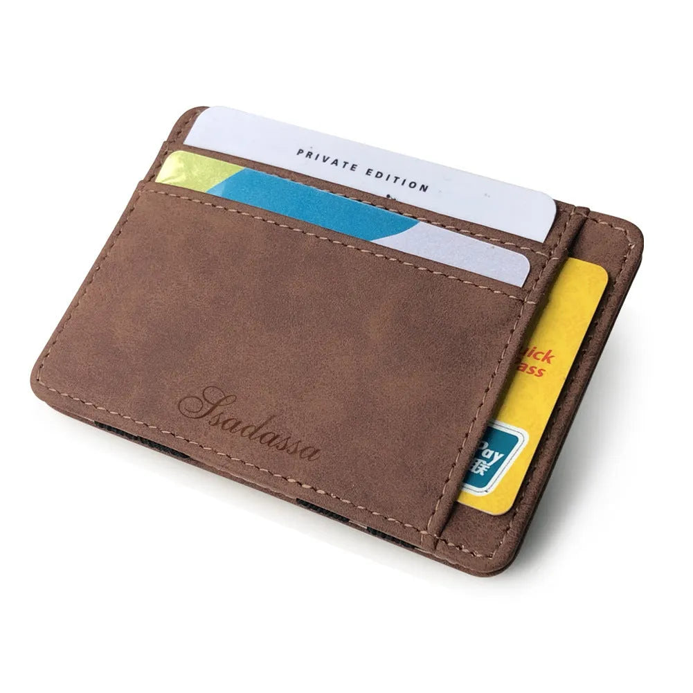 Korean style matte leather magic wallet in horizontal square shape with coin pocket.