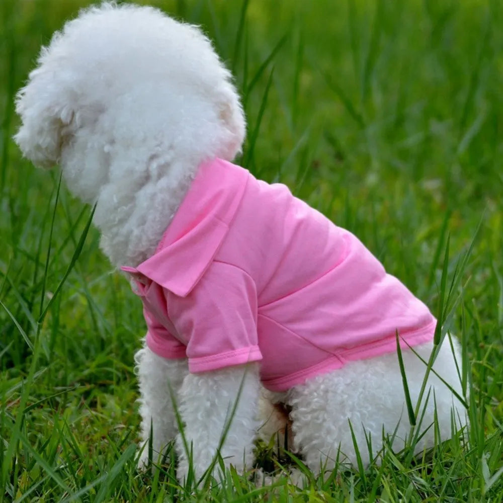 Dog polo shirt with lapel collar in solid colour, cotton blend, sizes XS to XL