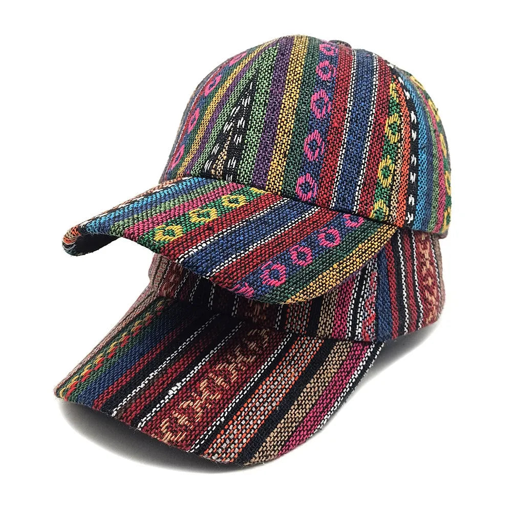 Women's bohemian-style baseball cap in polyester with a dome crown, shown in one of eight available colours.