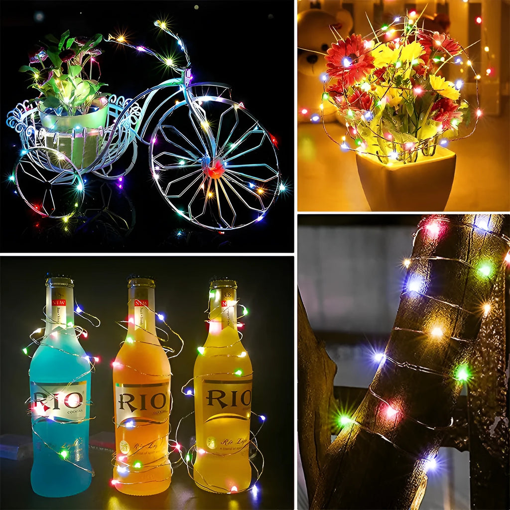 1M copper wire LED string light with 100 beads, battery or USB power, in Multicolor, Pink, Purple, Warm White or White