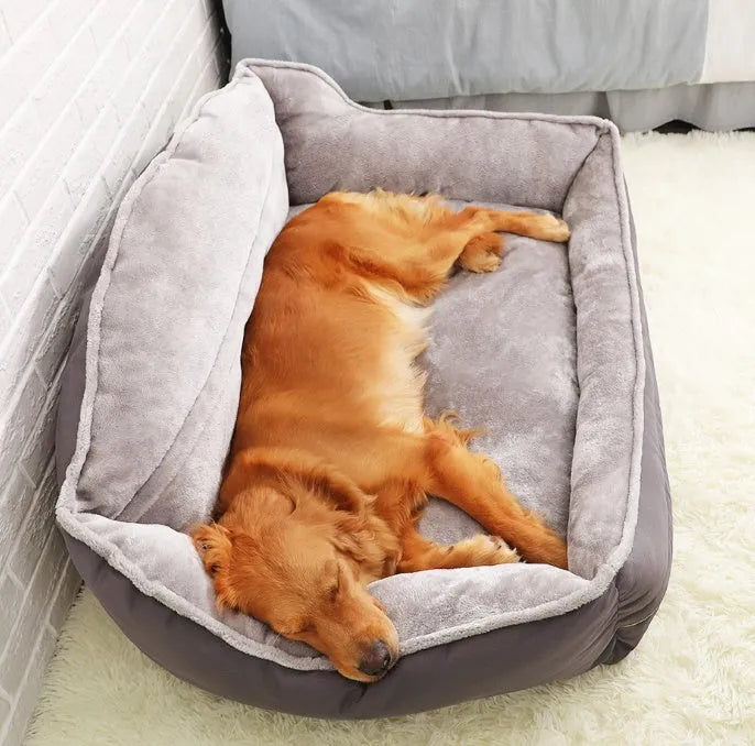 Grey polyester dog sofa bed with raised sides in XL size 120x90xH43cm on floor