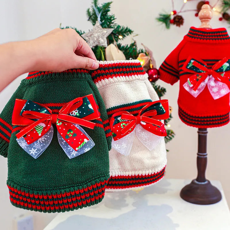 Red dog wearing Christmas-themed polyester jumper for holiday events