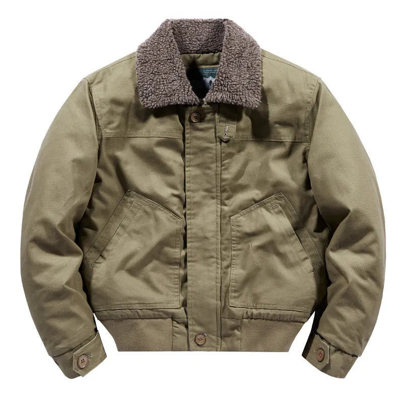 Men's hooded cotton jacket in solid colour, loose fit, waterproof, available in khaki, army green and dark blue