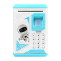 Electronic fingerprint piggy bank in blue or pink, plastic coin and note saving box, 13x13x24cm, 750g