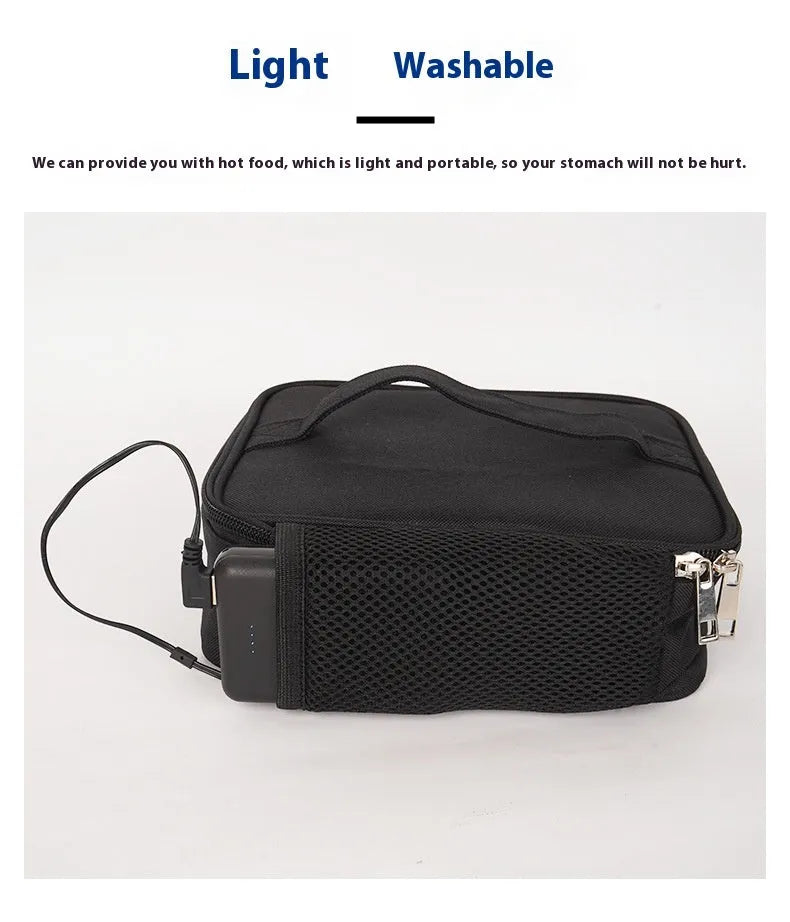 Black USB heating thermal lunch bag with Oxford cloth material and car power adapter