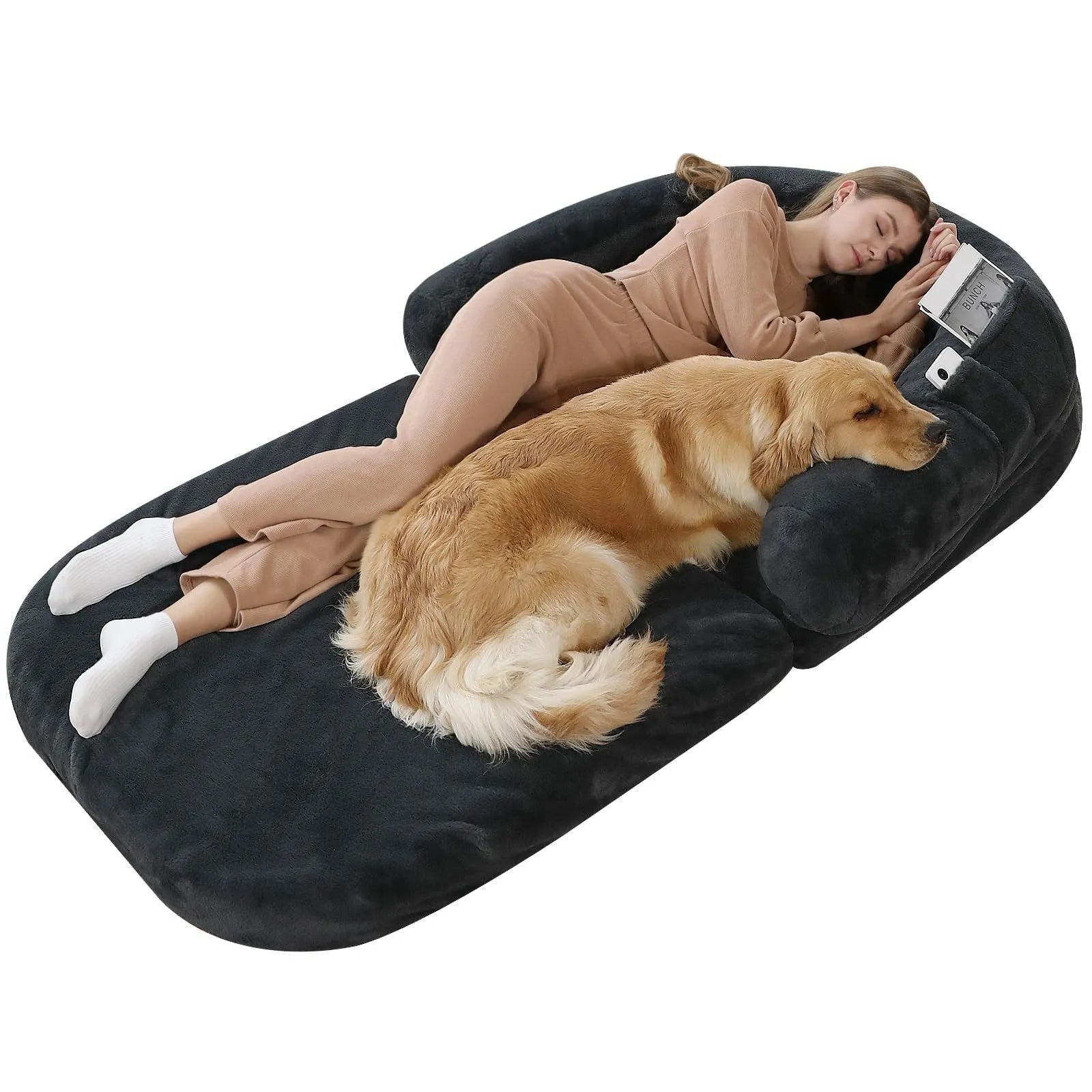 Large pet bed foldable sofa for dogs 180x115x25cm long hair gray removable washable cover