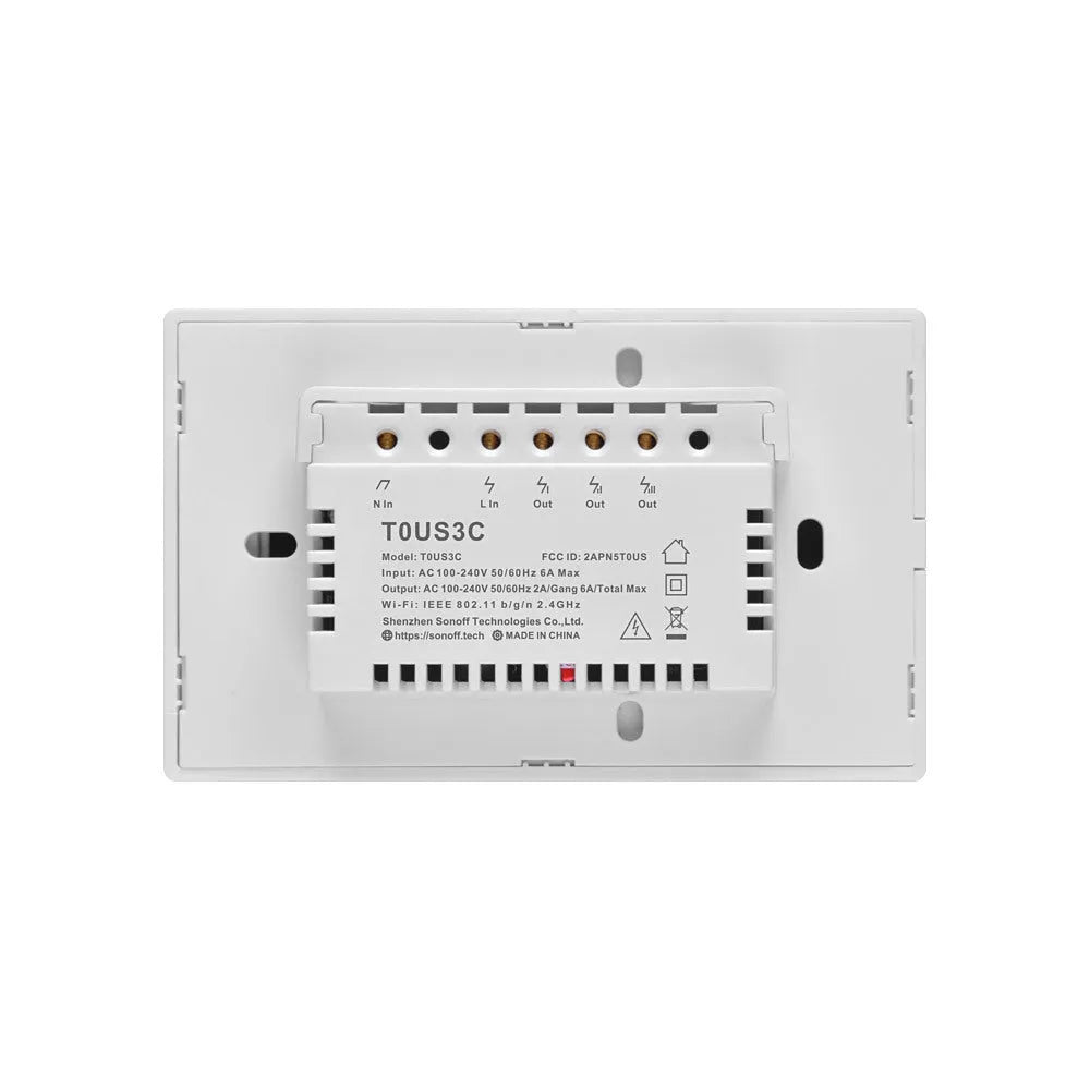 White tempered glass smart touch wall switch with single gang design on a wall