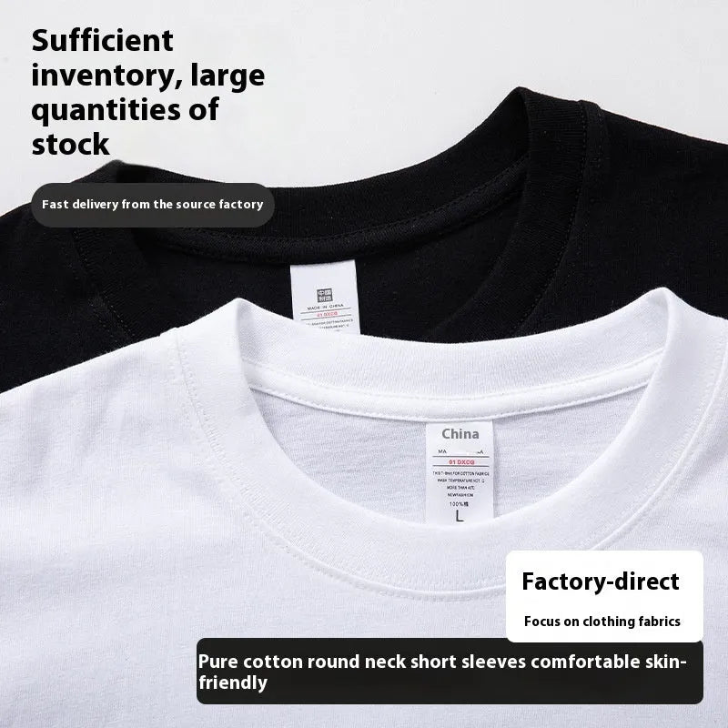 Men's round neck cotton t-shirt in black loose fit with Asian sizing
