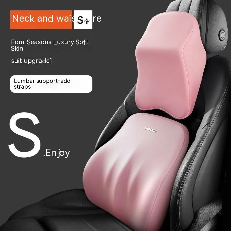 Memory foam car pillow set showing headrest and lumbar support cushions in a choice of four colours.