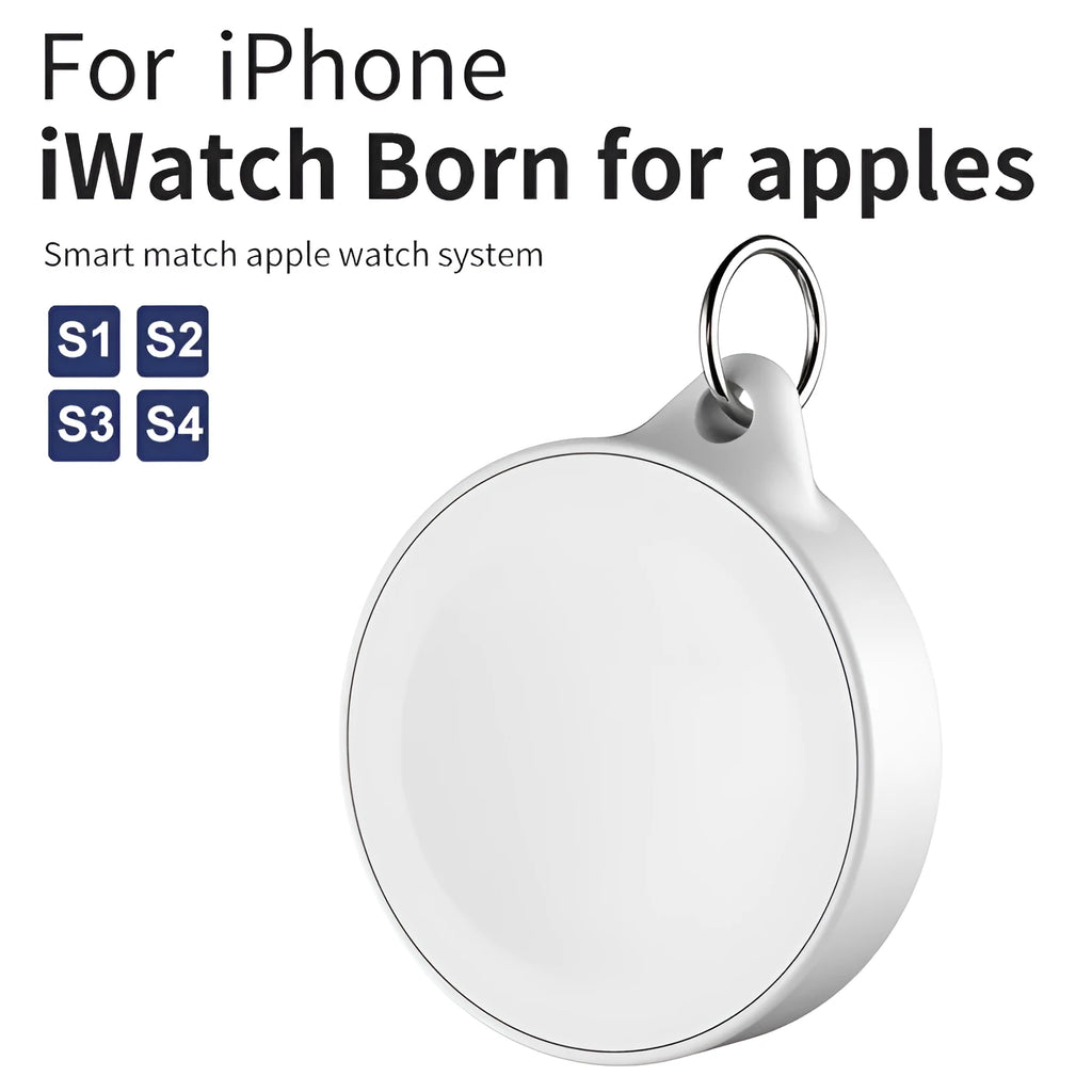 White magnetic Apple Watch charger with USB male input and circular coil base