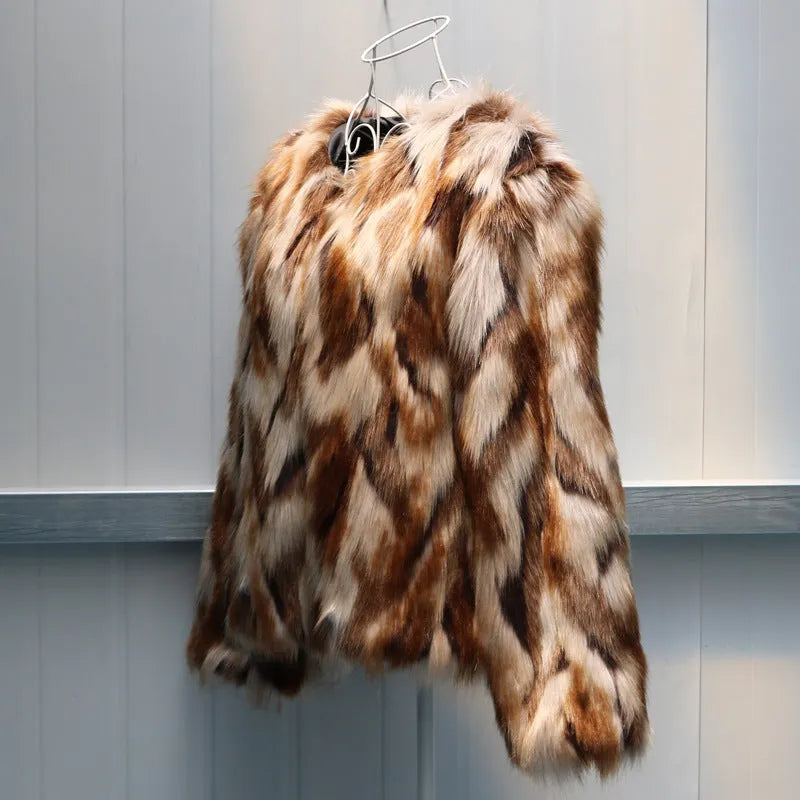 Women's slim-fit Korean-style faux fur coat in photographed colour with regular sleeves.