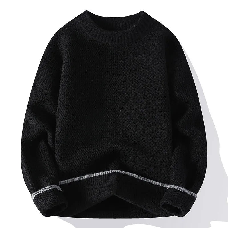 Grey loose fit men's long sleeve pullover sweater for casual autumn wear