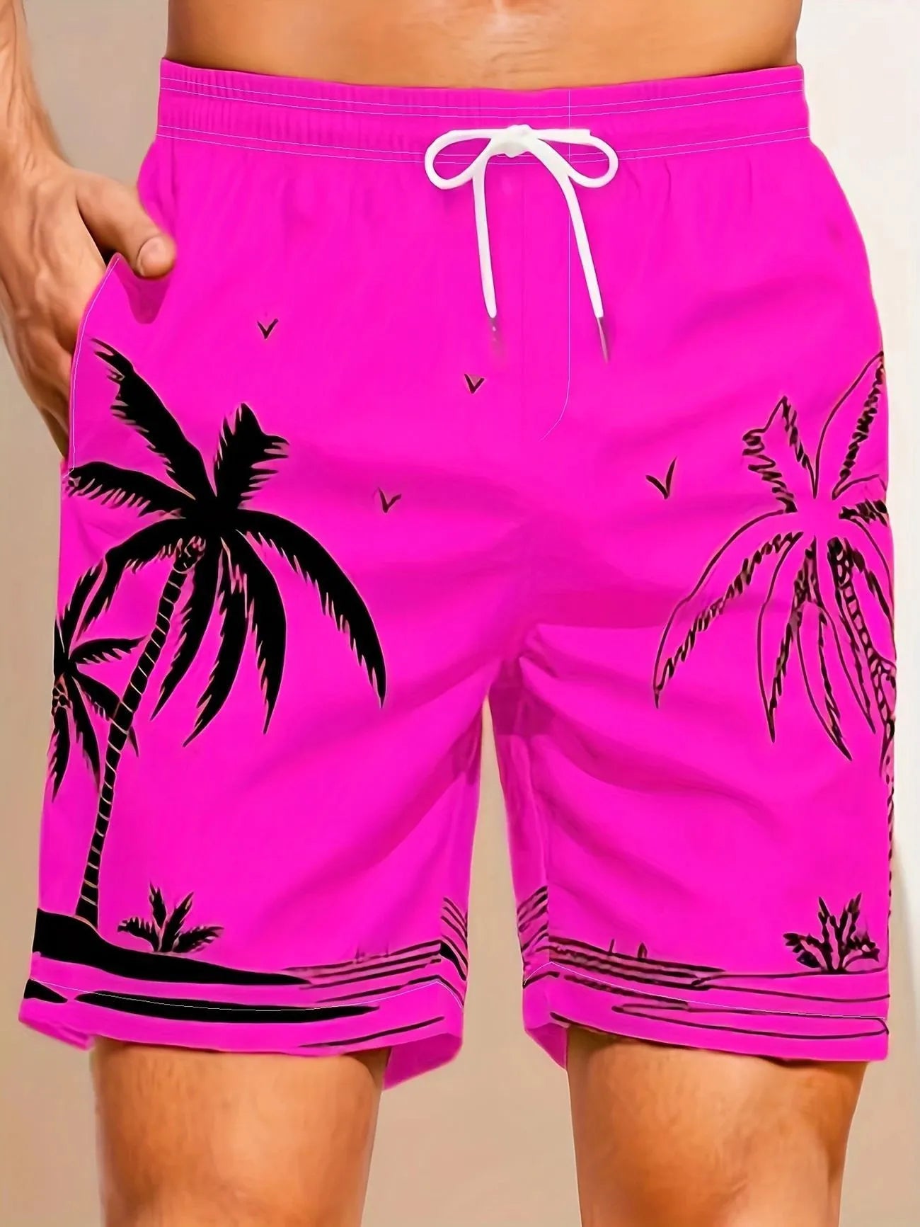 Micro-elastic quick-drying swimming trunks in polyester fabric showing stretch comfort and quick-dry properties