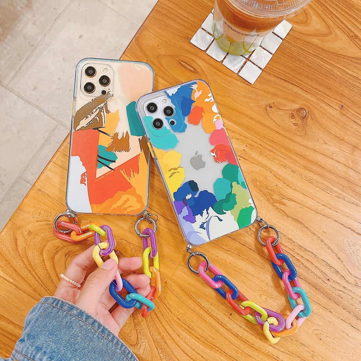 Graffiti design mobile phone case with integrated wrist strap for iPhone models