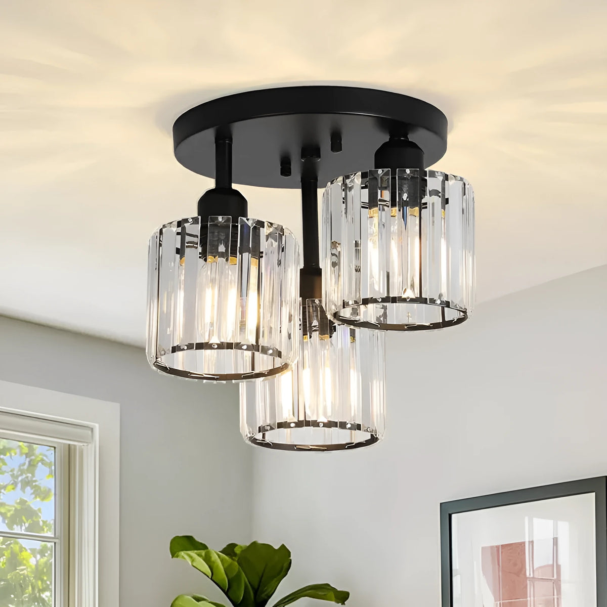 Black crystal ceiling light, modern flush ceiling lamp for corridor and entrance, E27 E26 220V