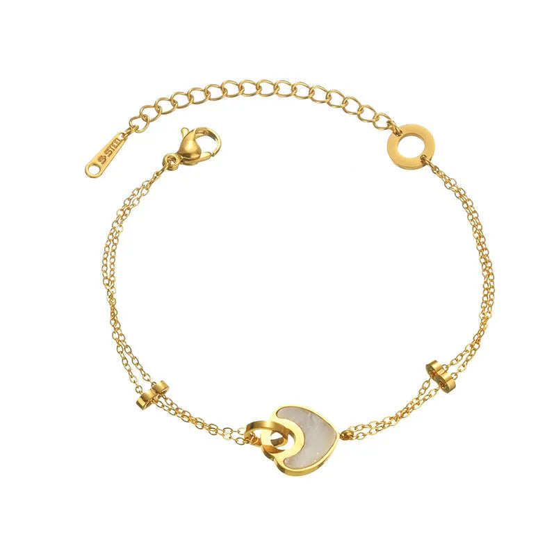 Women's stainless steel resin bracelet with a double-layer heart shape design.