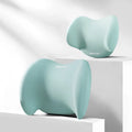Automotive memory foam headrest and lumbar support pillows with geometric pattern in all-cotton fabric