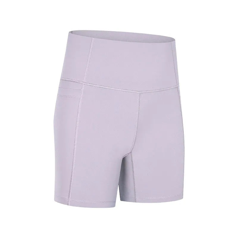 Women's tight-fitting super stretch sports shorts in grey lake green, short length for running.