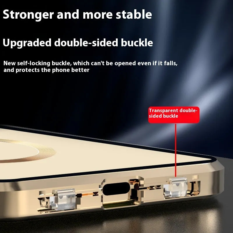 Magnetic metal all-inclusive phone case for iPhone 12 13 14 15, transparent HD finish, electroplated surface