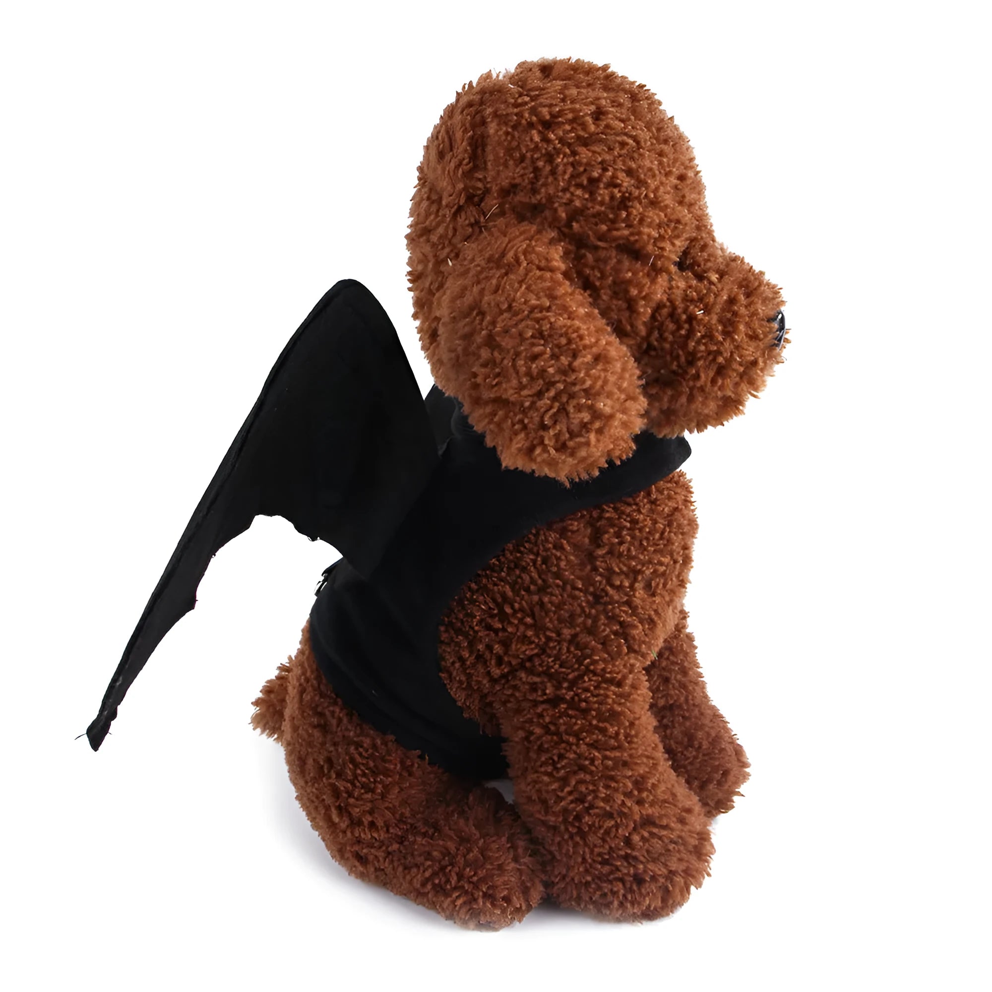Black cloth bat wing Halloween pet costume with bell for dogs or cats, 3D wings folded