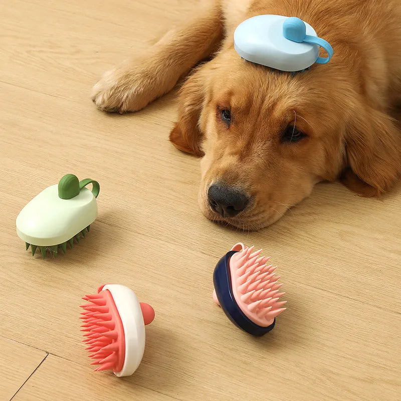 Soft silicone pet bath massage brush with hair removal function in four colour options