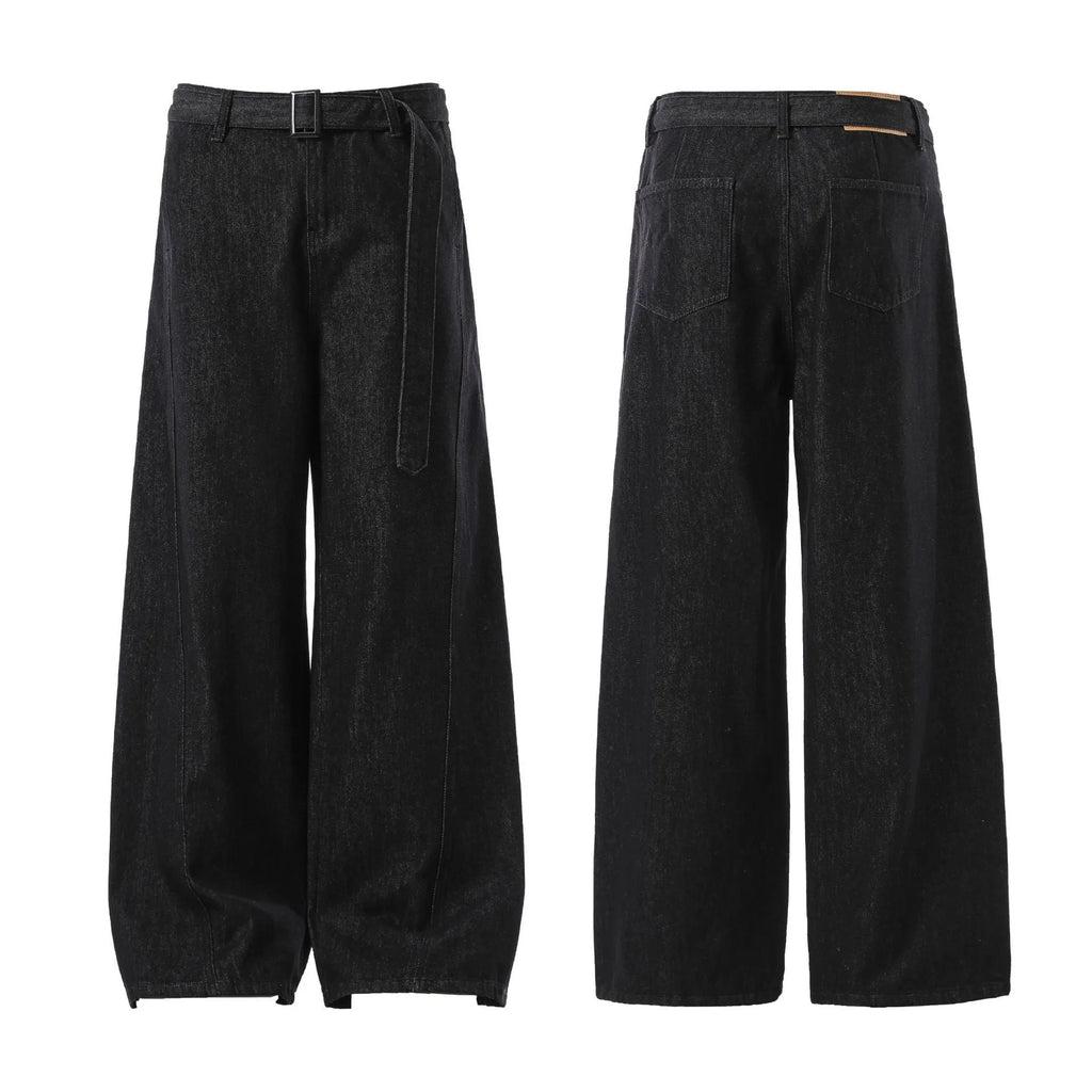 Black and gold American retro high waist straight leg jeans with zip fly