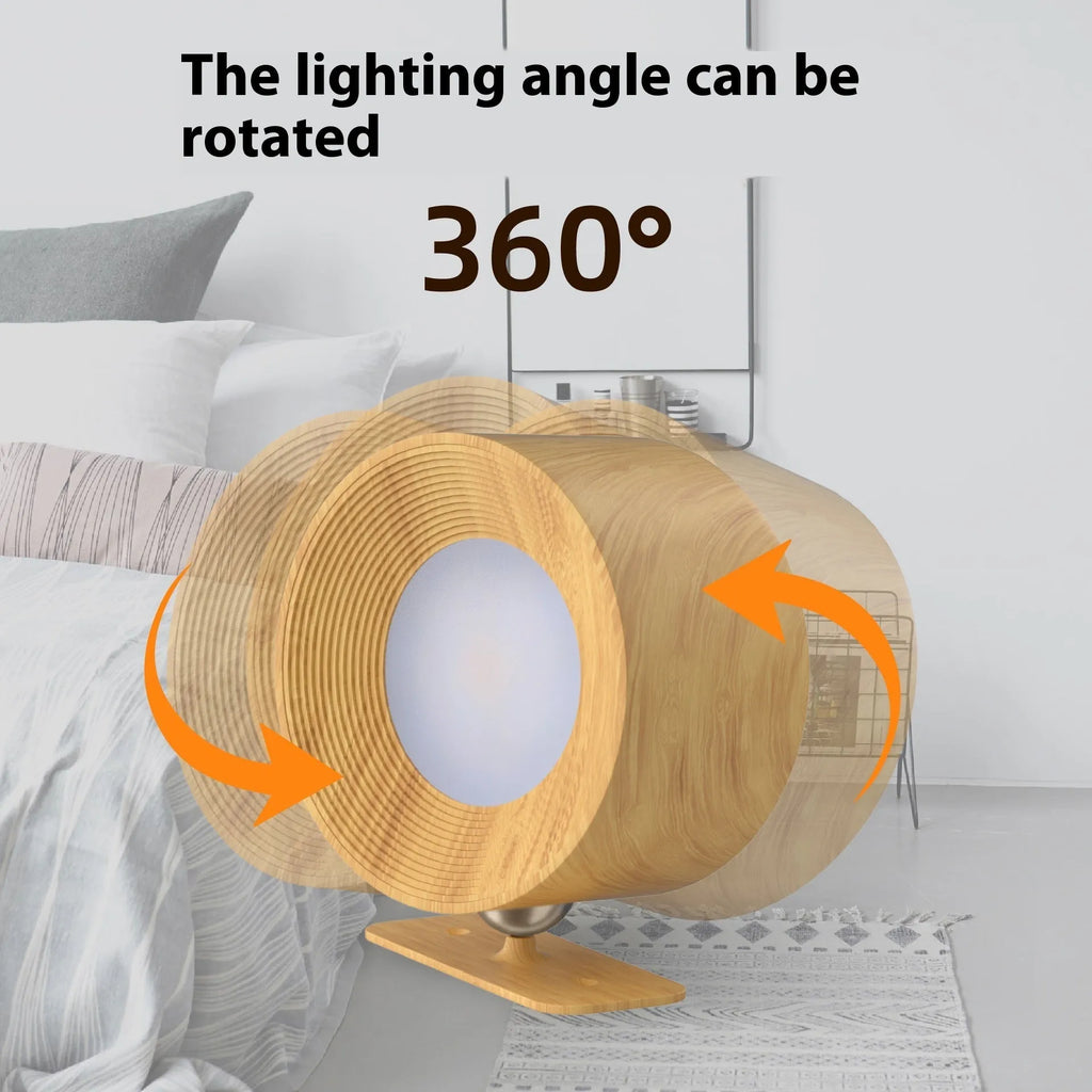Circular wood grain wiring-free magnetic suction night light with remote control and base