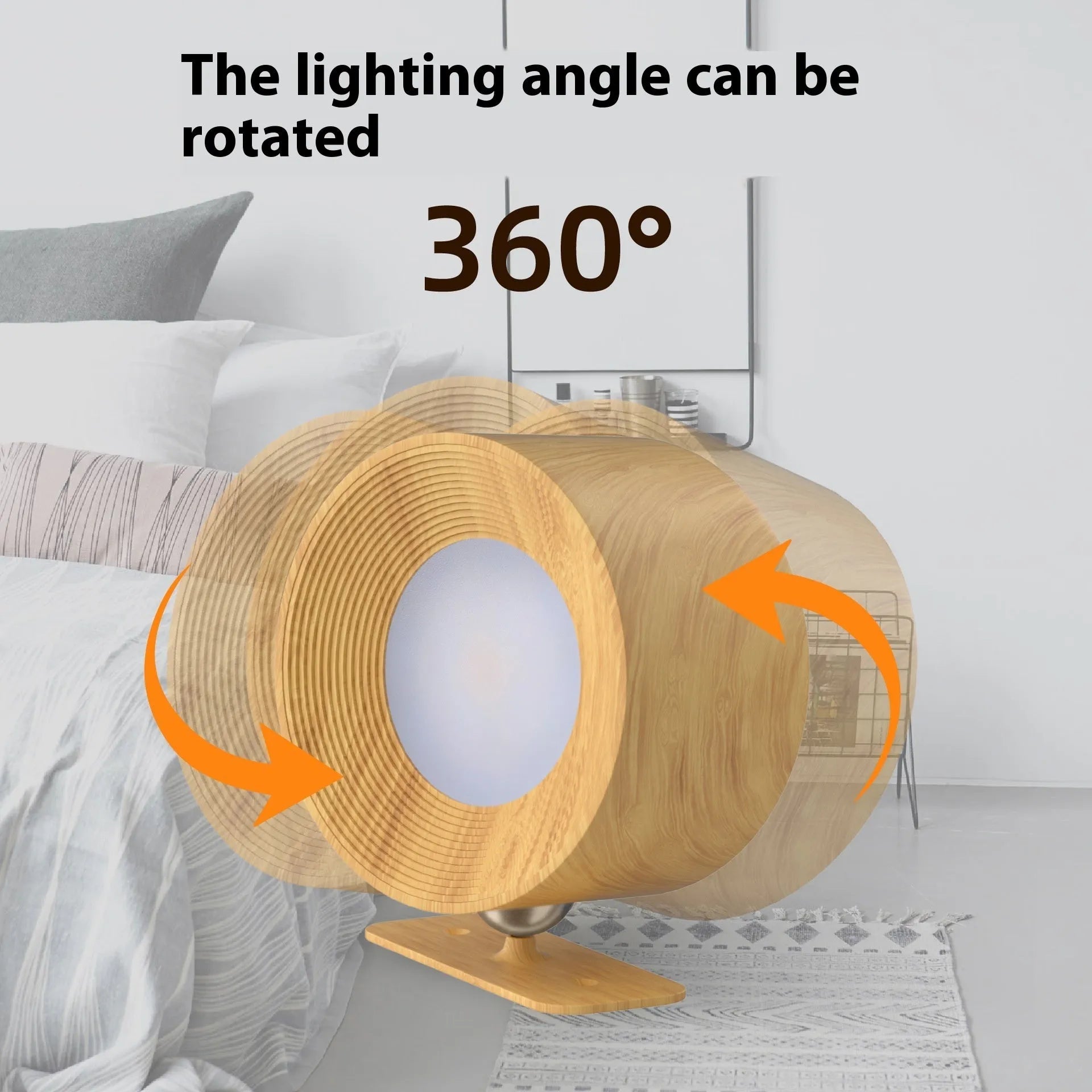 Circular wood grain wiring-free magnetic suction night light with remote control and base