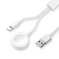 White two-in-one wireless charging device for watches with USB connector