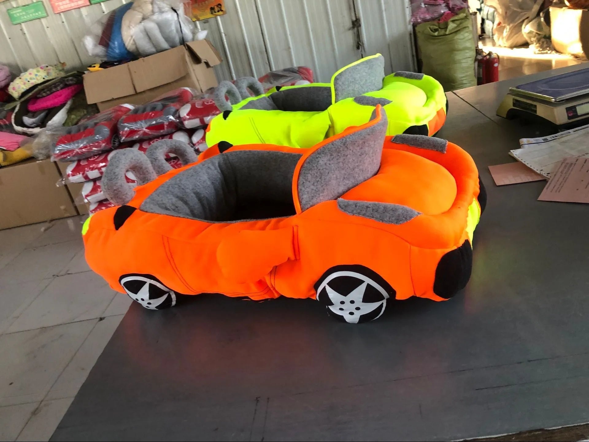 Pet kennel dog sofa bed with cool sports car design in dense velvet, 72x50x30cm, black colour